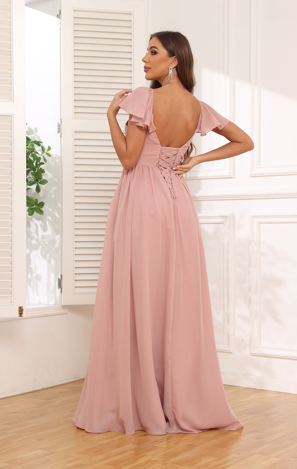 Short Sleeve Bridesmaid Dresses with Slit Formal Dress