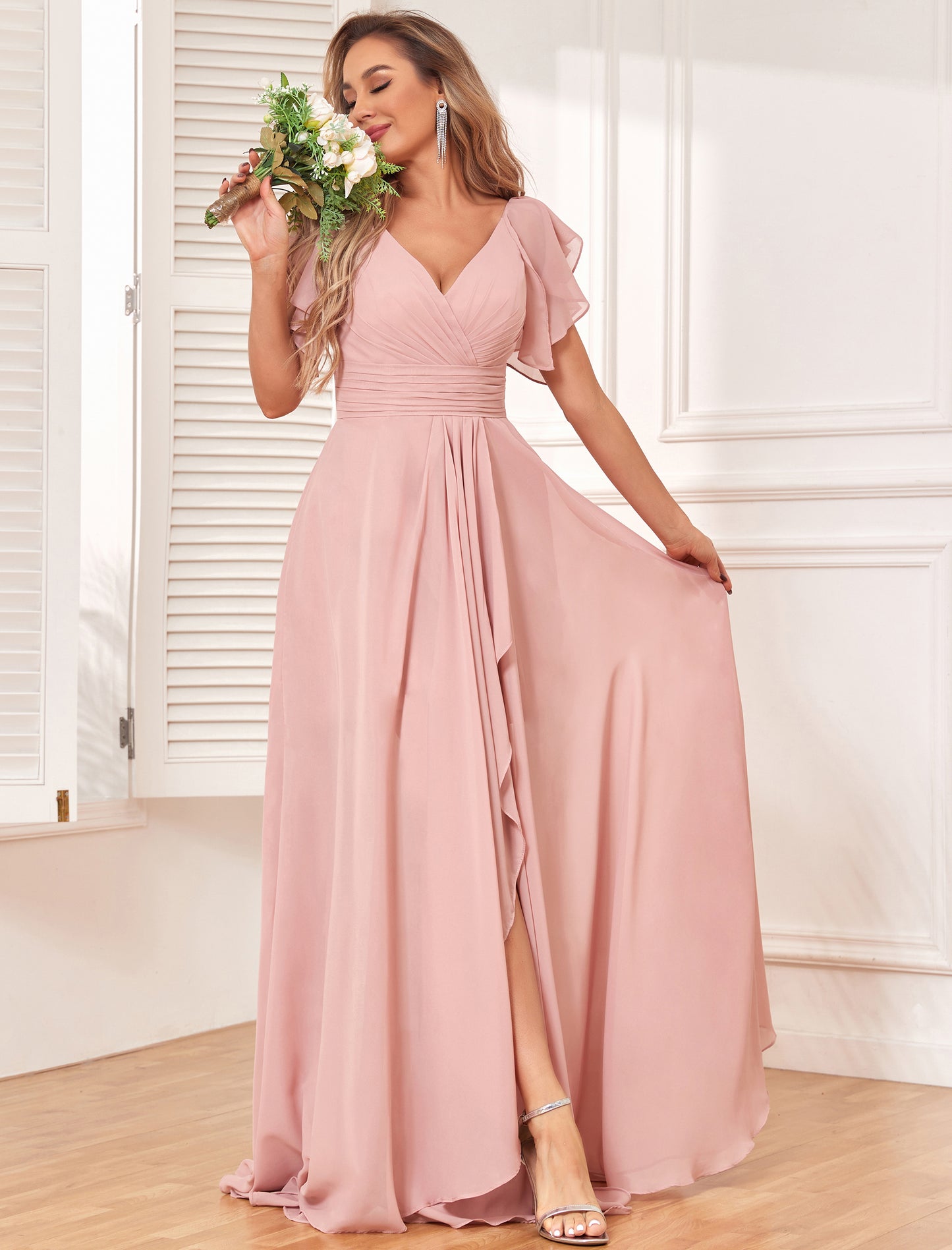 Long Bridesmaid Dresses with Slit for Women